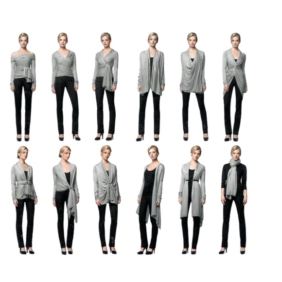 PURE DKNY STEEL BLUE LINEN SHORT SLEEVE MULTIWAY DRAPE FRONT OPEN CARDIGAN - Picture 16 of 16